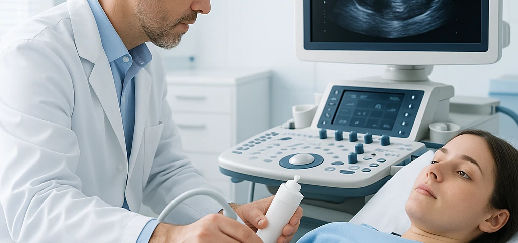 سونوگرافی شکم با دستگاه اولتراسوند در مرکز تصویربرداری پزشکی