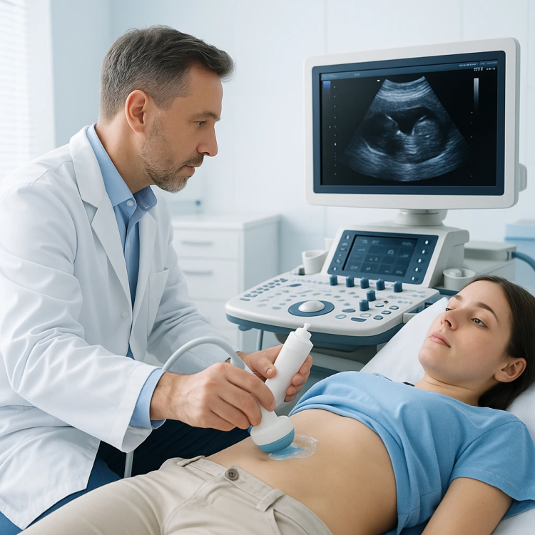 سونوگرافی شکم با دستگاه اولتراسوند در مرکز تصویربرداری پزشکی